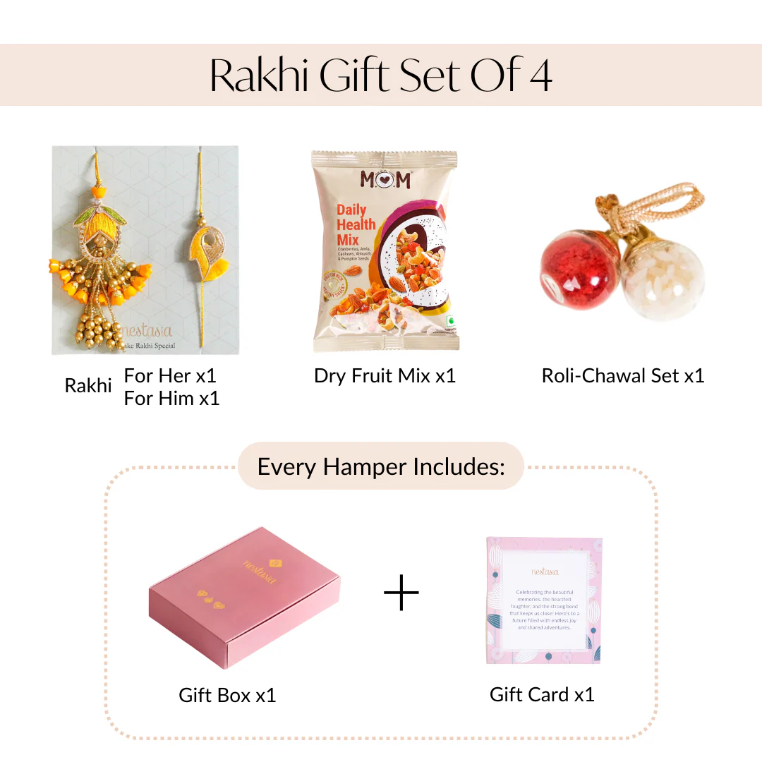 Set Of 4 Couple Yellow Rakhi And Lumba Gift Box - Image 6