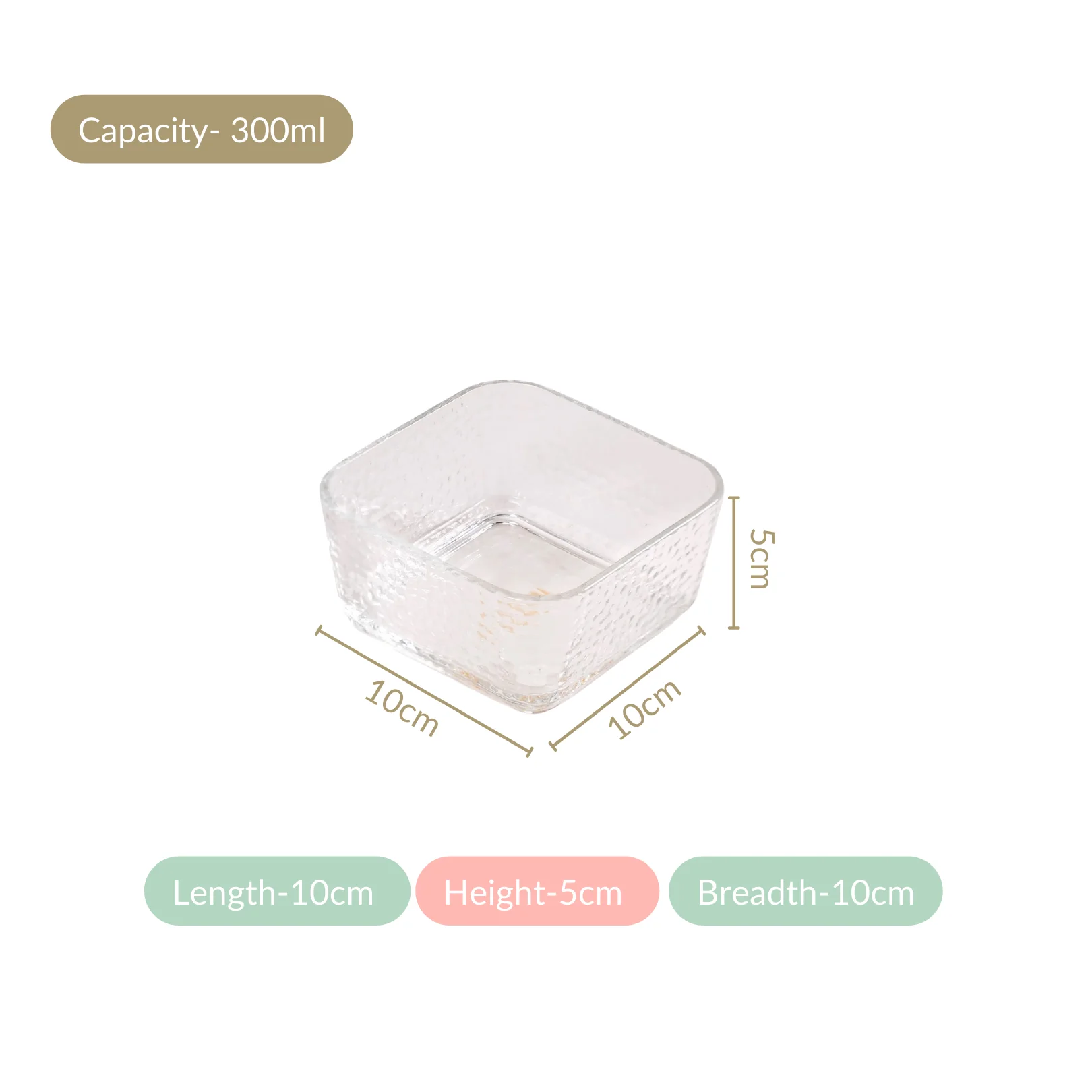 Set Of 4 Glass Bowls Square Textured 300ml - Image 4