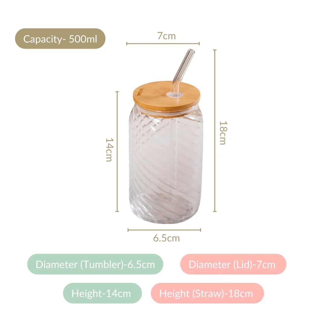 Set Of 4 Glass Tumblers With Wooden Lids And Glass Straws 500ml - Image 4