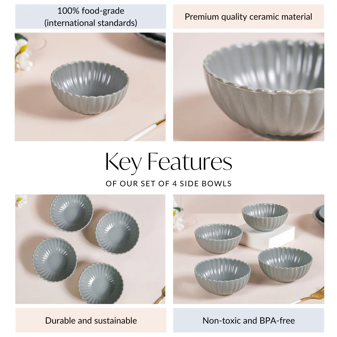 Set Of 4 Grey Scallop Side Bowls 250ml - Image 4