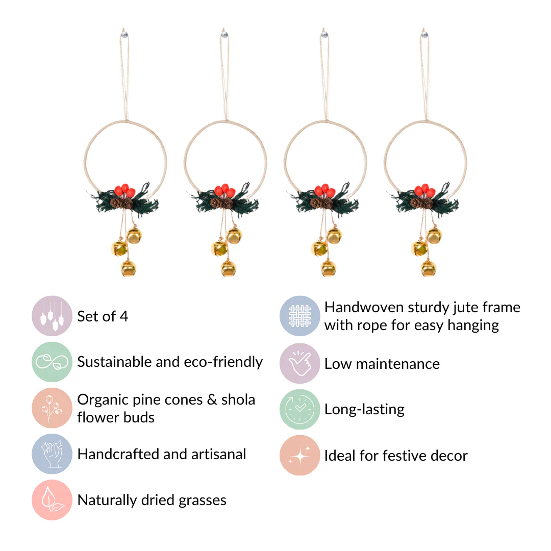 Set Of 4 Handcrafted Christmas Wreath Ornaments - Image 6