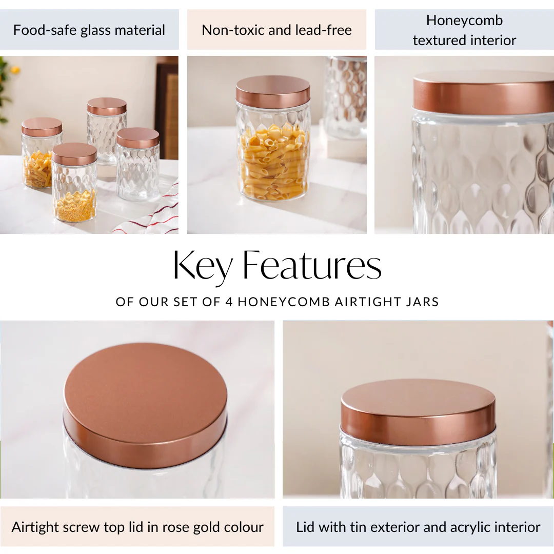 Set Of 4 Honeycomb Design Airtight Jar 1500ml - Image 4