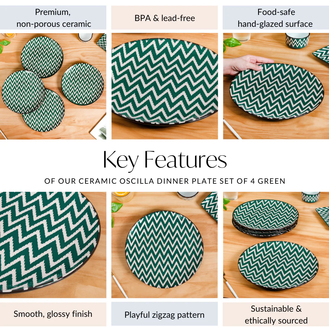 Set Of 4 Oscilla Ceramic Dinner Plate Green 11 Inch - Image 5