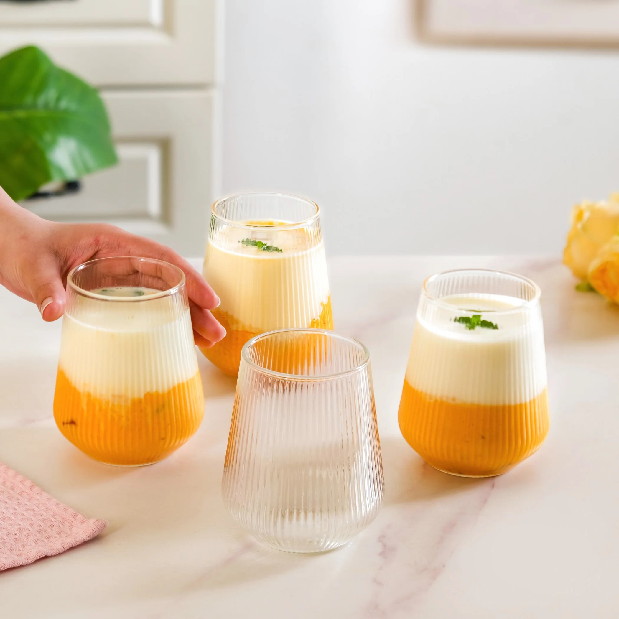 Set Of 4 Ribbed Glass 500ml - Image 2