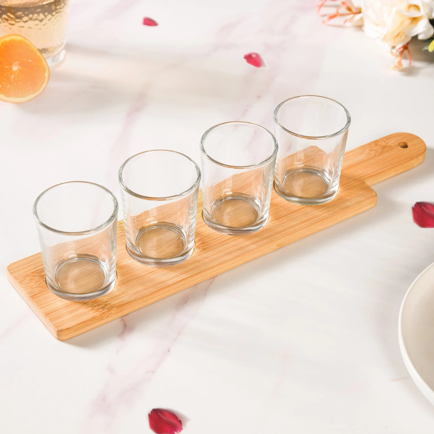 Set Of 4 Shot Glasses With Wooden Tray 100ml - Image 3
