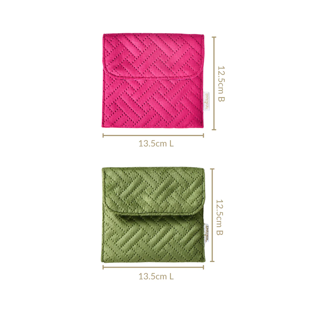 Set Of 4 Small Jewellery Pouch Pink And Green - Image 4
