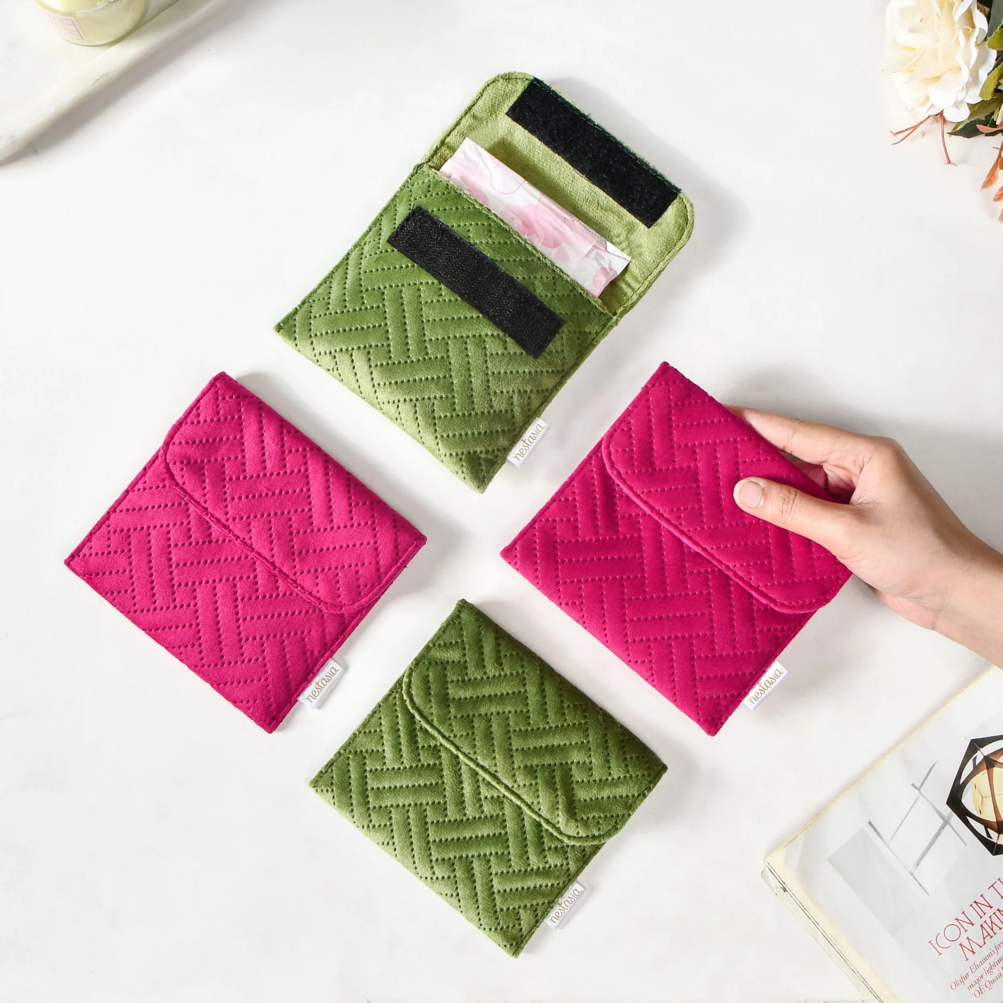 Set Of 4 Small Jewellery Pouch Pink And Green - Image 6