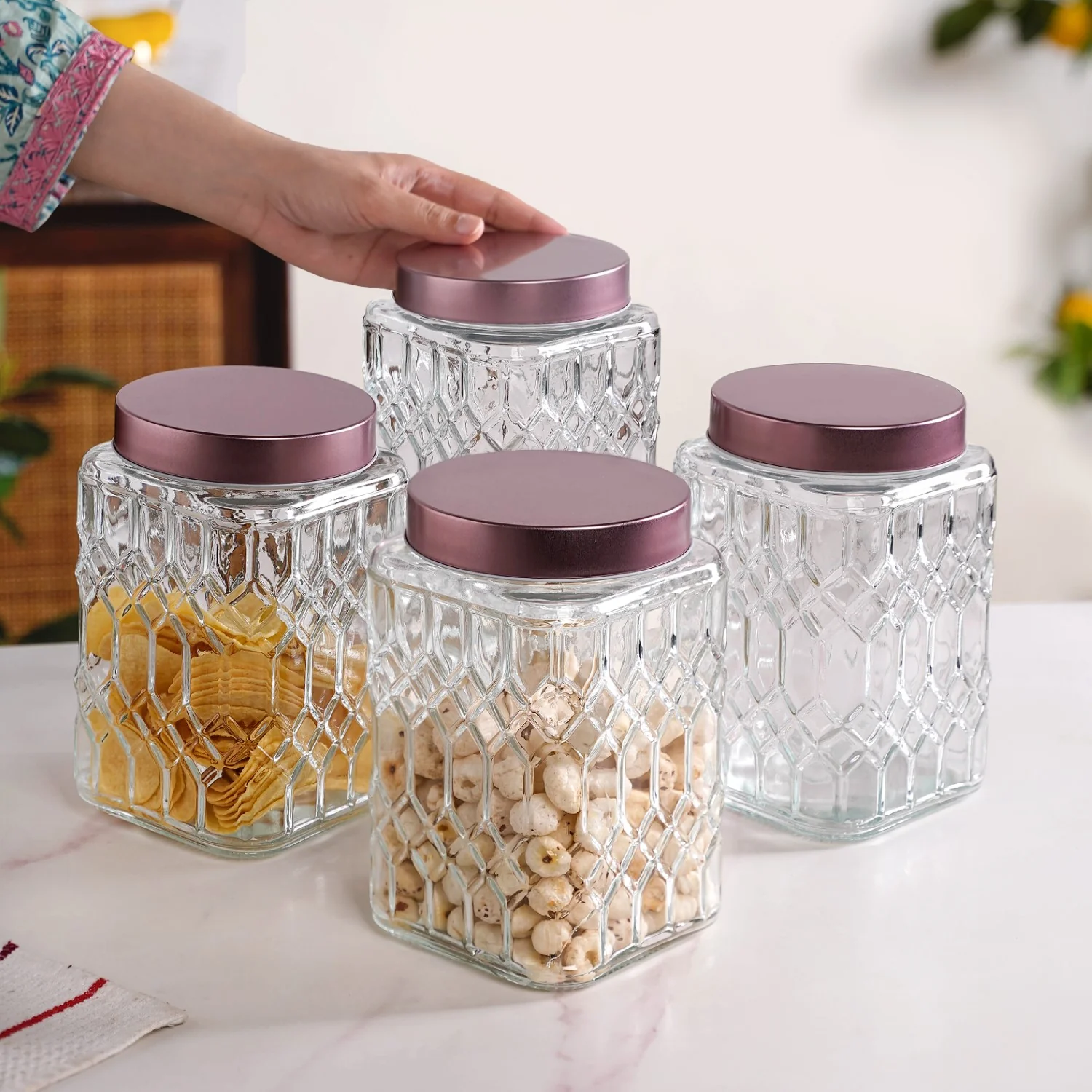 Set Of 4 Square Glass Containers With Airtight Lid 1700ml - Image 2