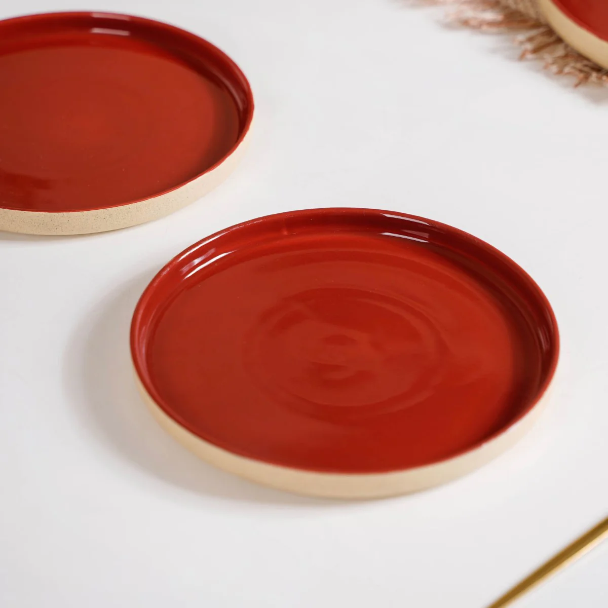 Set Of 4 Stoneware Snack Plates 8 Inch Amber Clay - Image 7