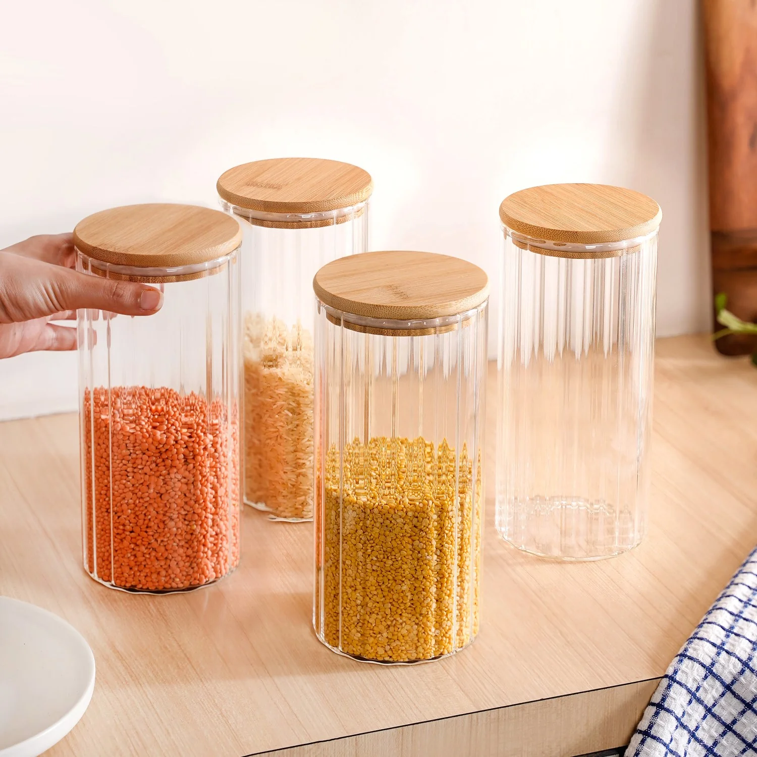 Set Of 4 Tall Airtight Glass Storage Jars With Lid 1450ml - Image 2