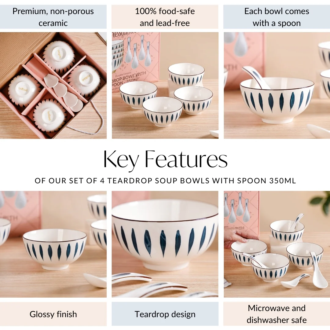 Set Of 4 Teardrop Soup Bowls With Spoon 350ml - Image 5