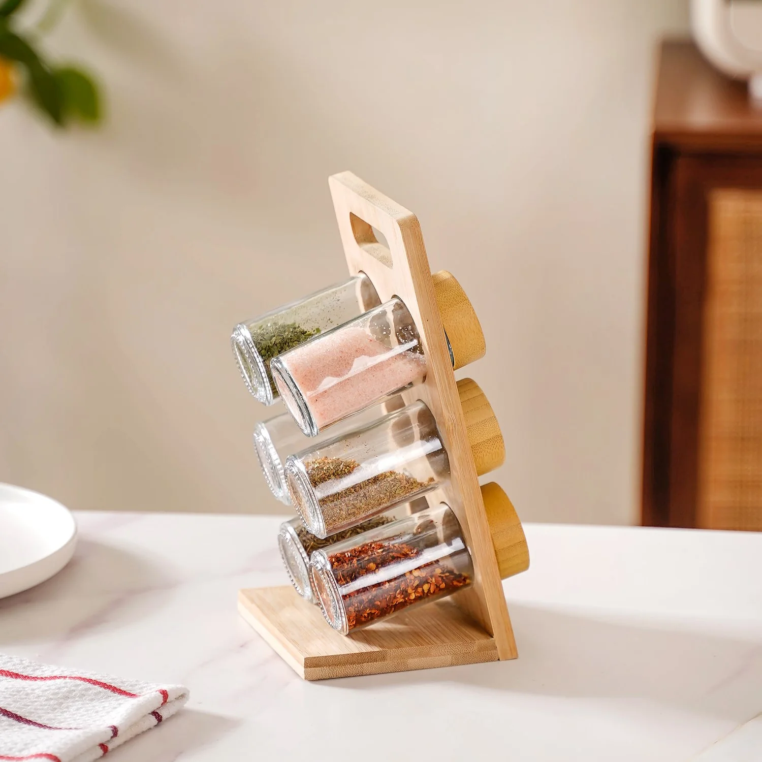 Set Of 6 Airtight Seasoning Jars With Wooden Stand 80ml - Image 10