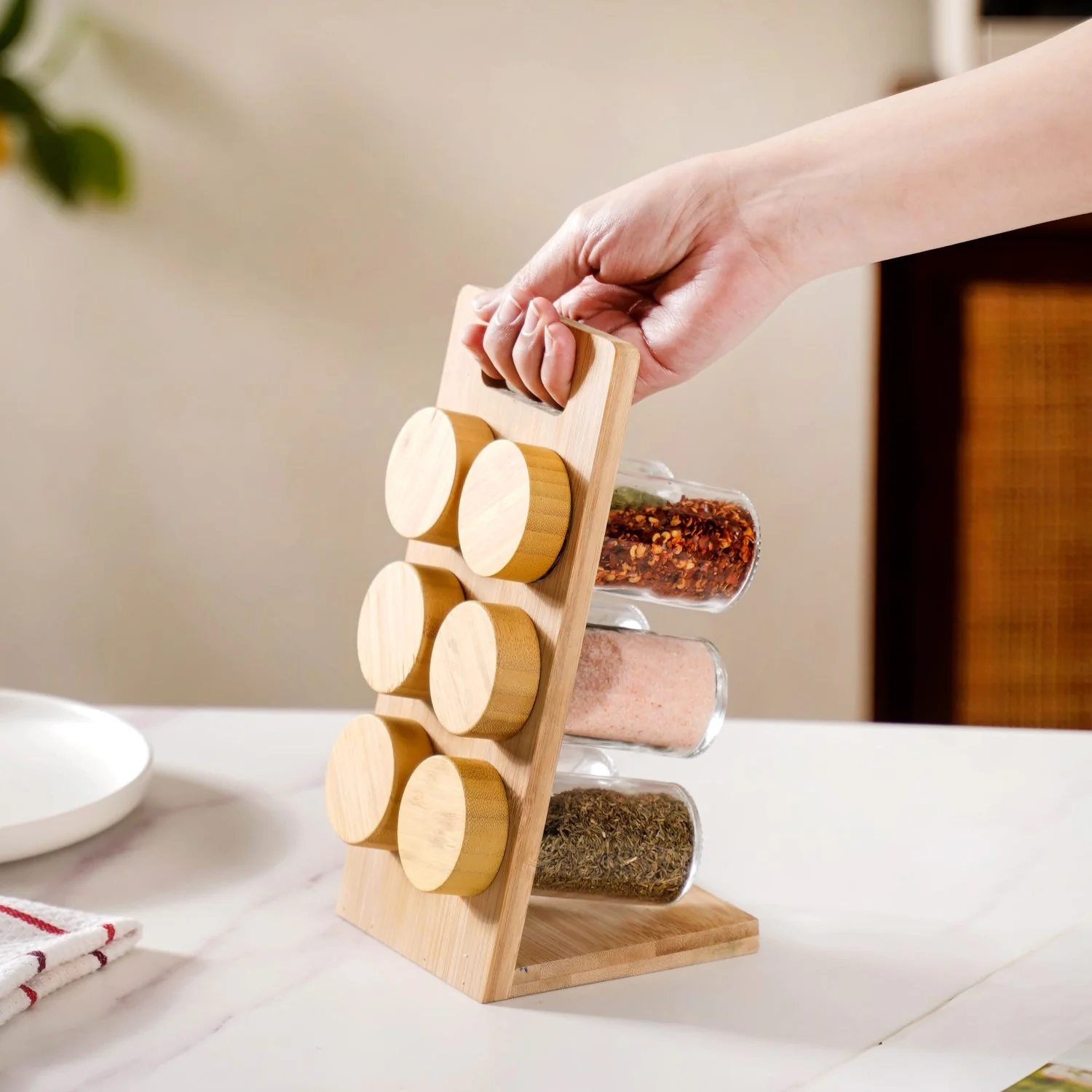 Set Of 6 Airtight Seasoning Jars With Wooden Stand 80ml - Image 4