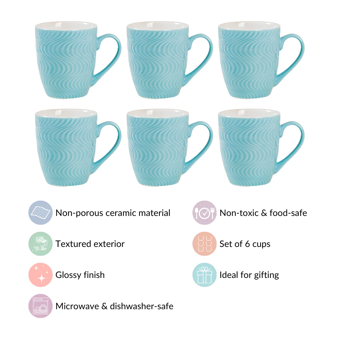 Set of 6 Blue Ocean Waves Mug 230ml - Image 4