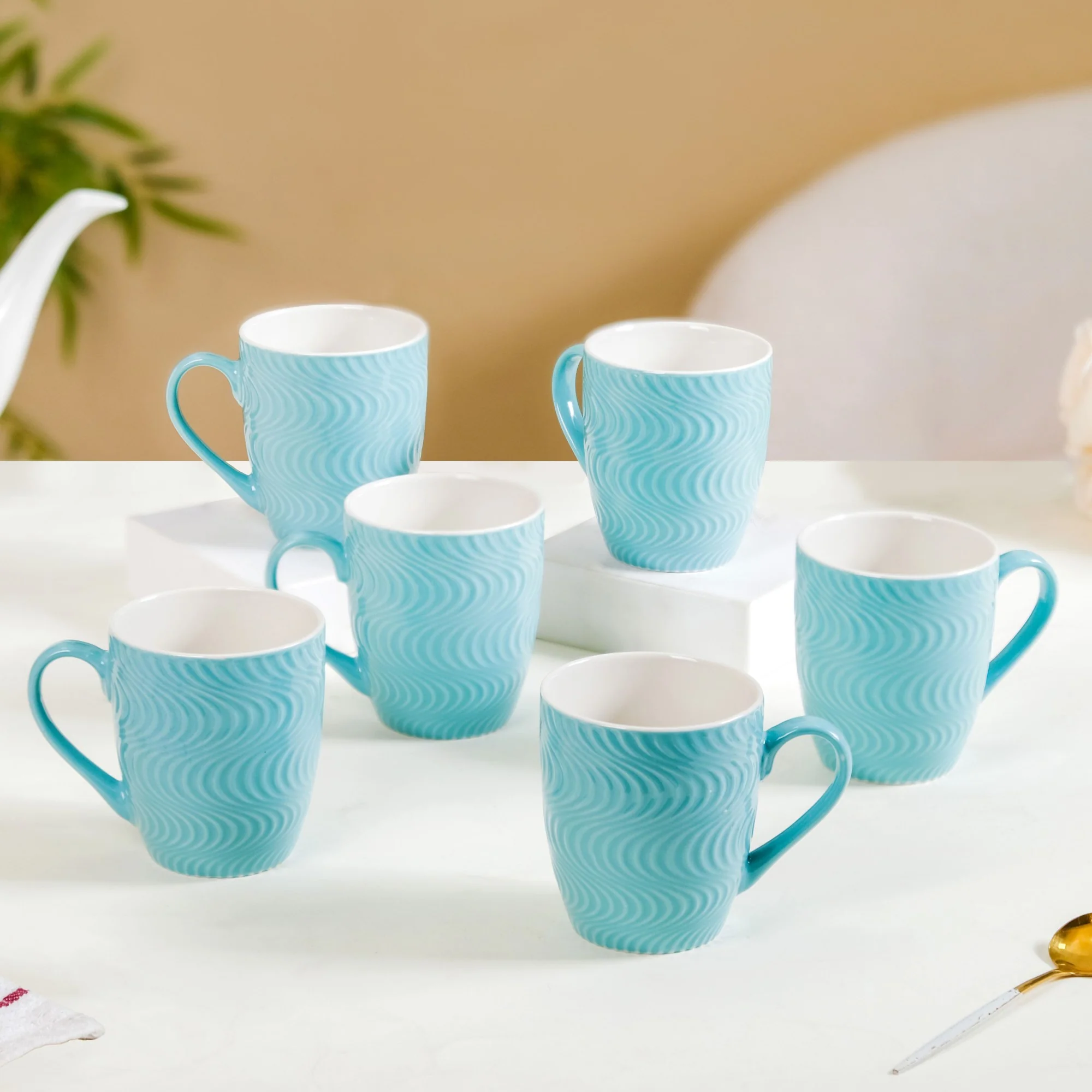 Set of 6 Blue Ocean Waves Mug 230ml - Image 6