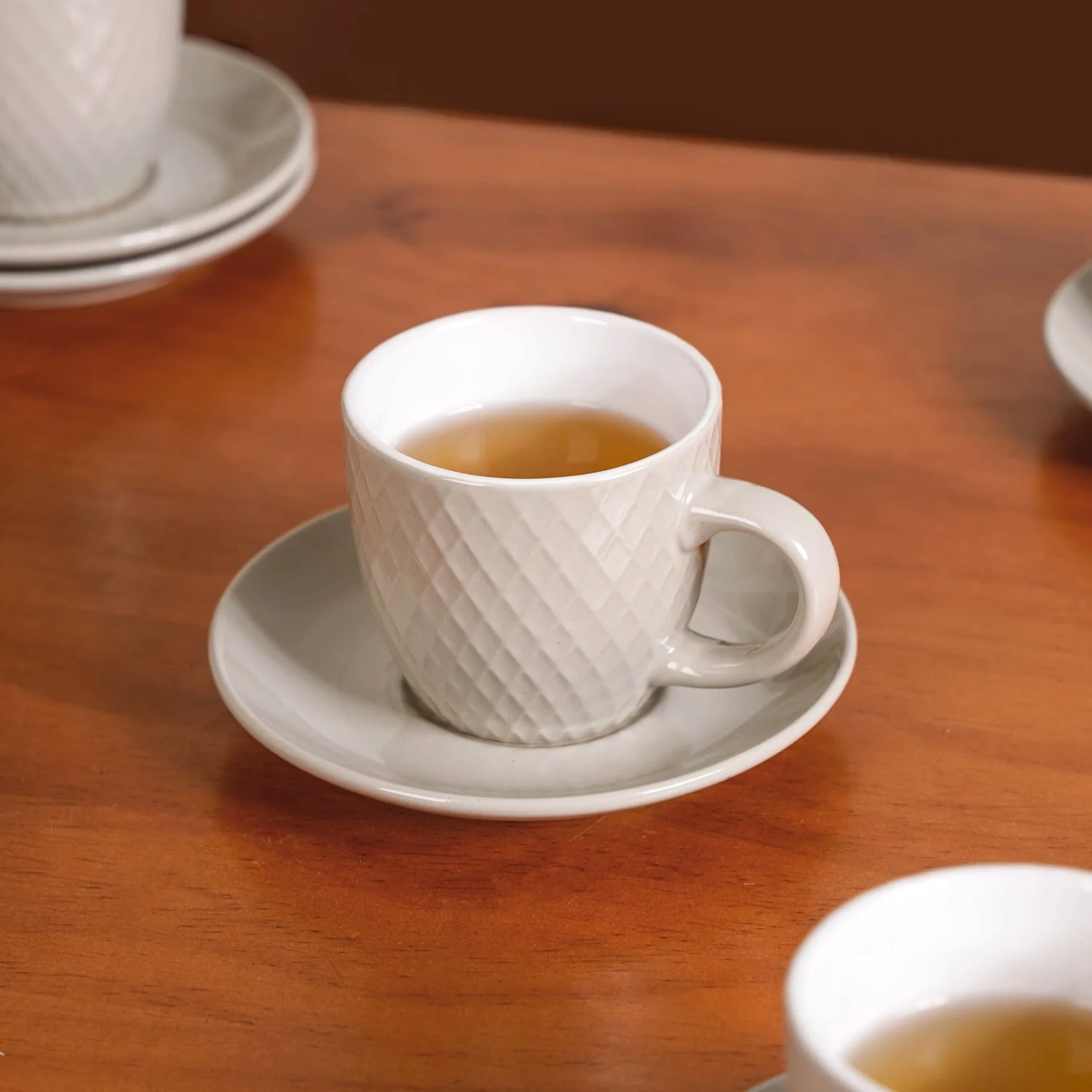 Set Of 6 Ceramic Tara Tea Cup And Saucer Grey 225ml - Image 3