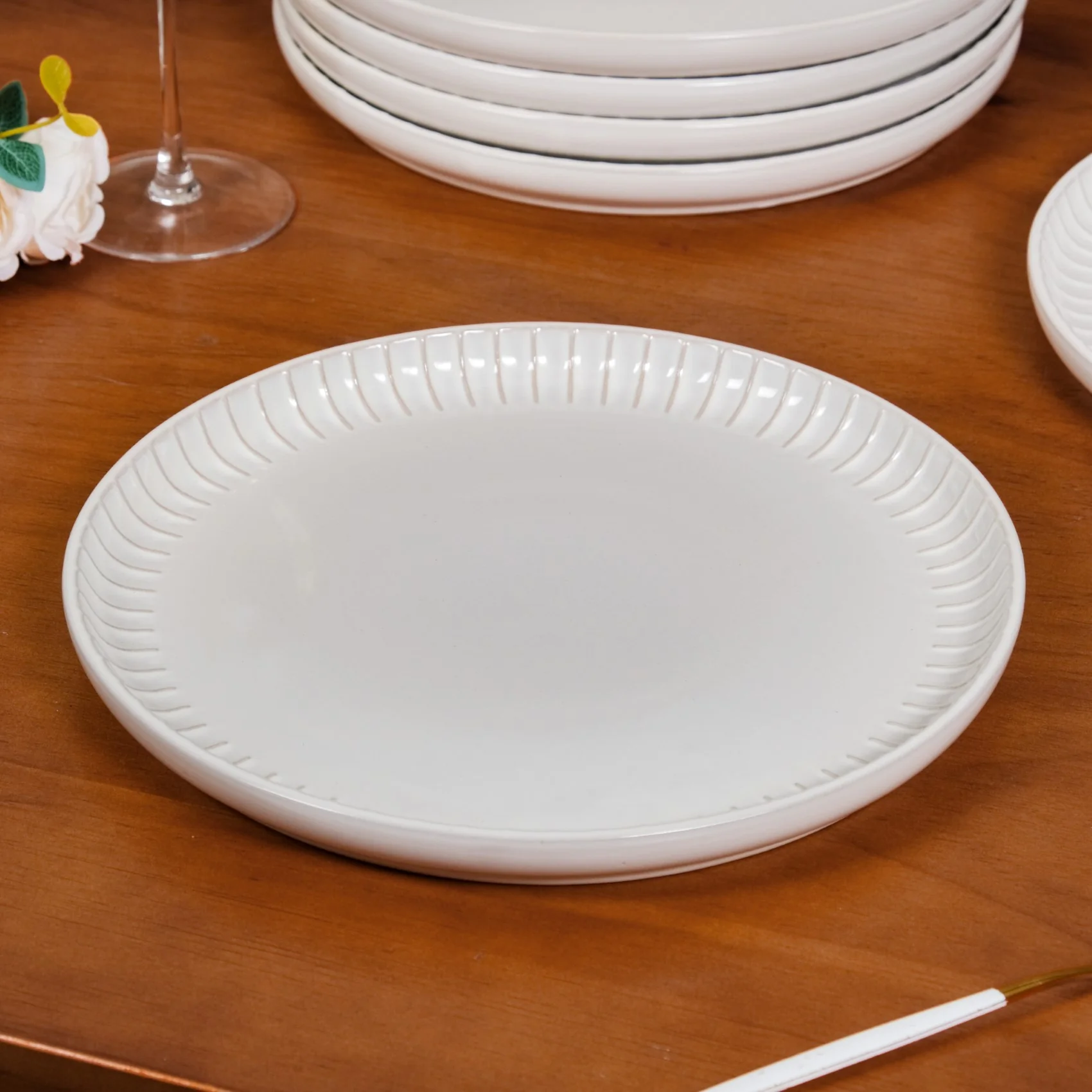 Set Of 6 Costola Ceramic Dinner Plate Grey 10 Inch - Image 2
