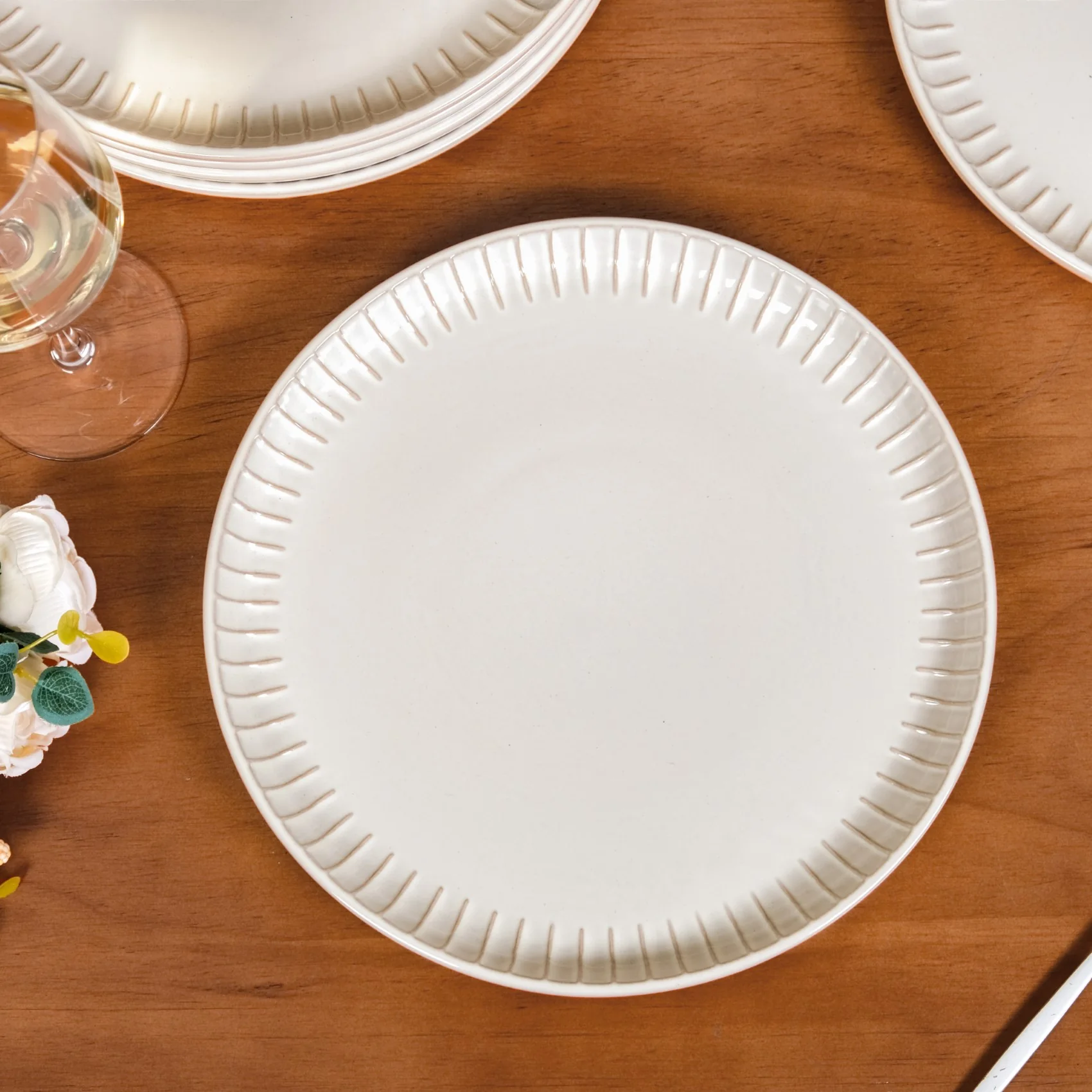 Set Of 6 Costola Ceramic Dinner Plate Grey 10 Inch - Image 6