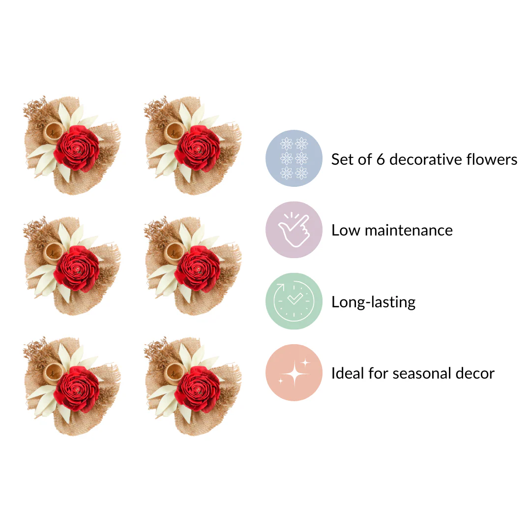 Set of 6 Decorative Dried Flowers And Jute Bunch - Image 6