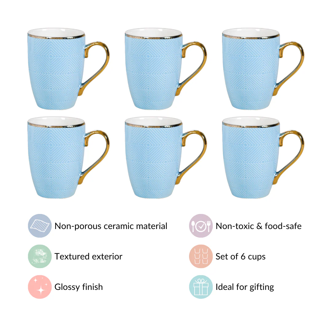 Set of 6 Embossed Blue Coffee Mug 330ml - Image 4