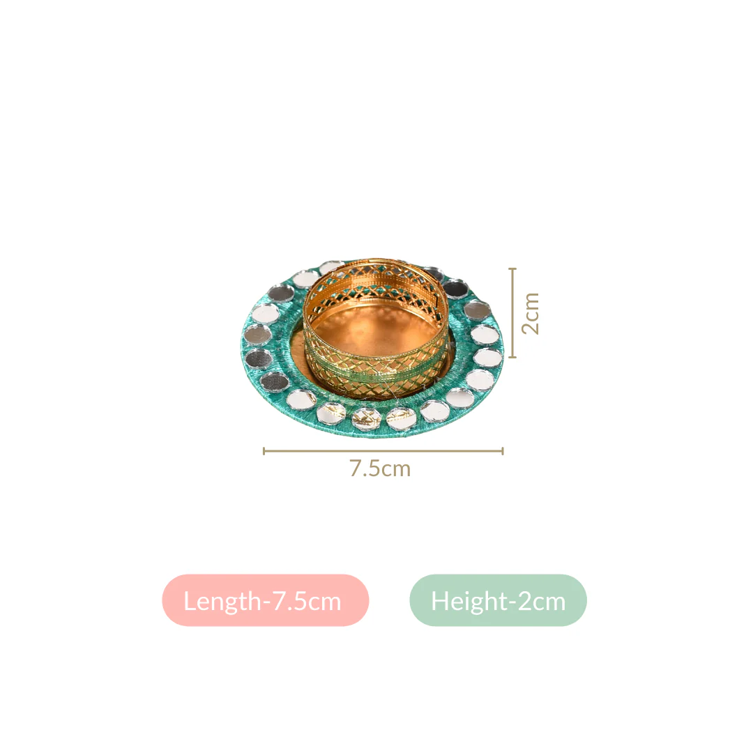 Set Of 6 Firozi Tea Light Holders With Mirrorwork - Image 4