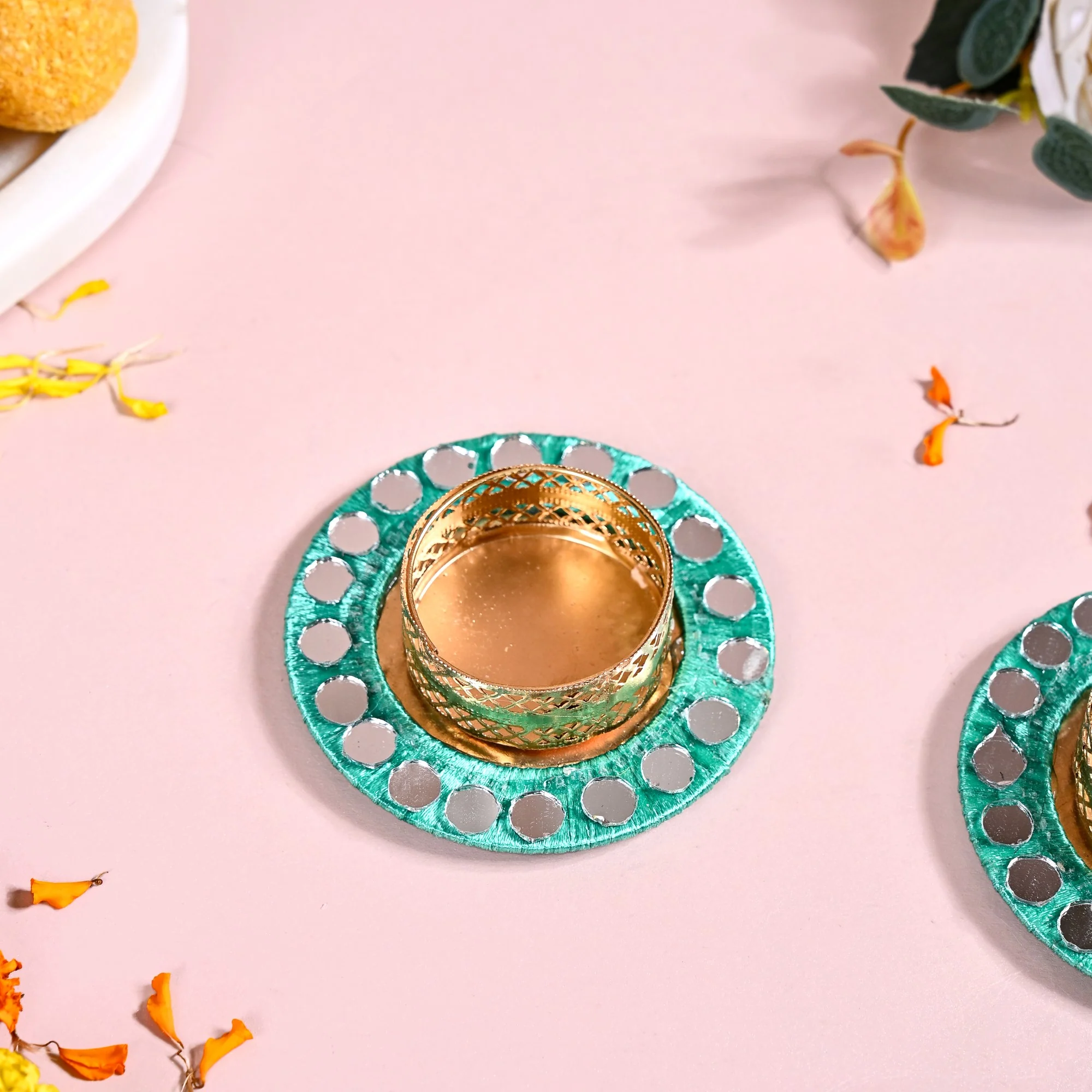 Set Of 6 Firozi Tea Light Holders With Mirrorwork - Image 8