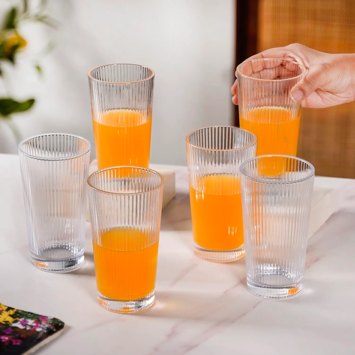Set Of 6 Fluted Tall Glass Tumbler 300ml - Image 3