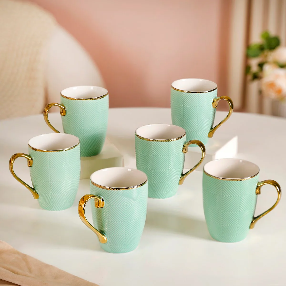 Set of 6 Green Ceramic Cup For Coffee 330ml - Image 10