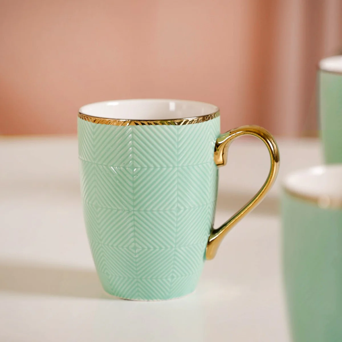 Set of 6 Green Ceramic Cup For Coffee 330ml - Image 3