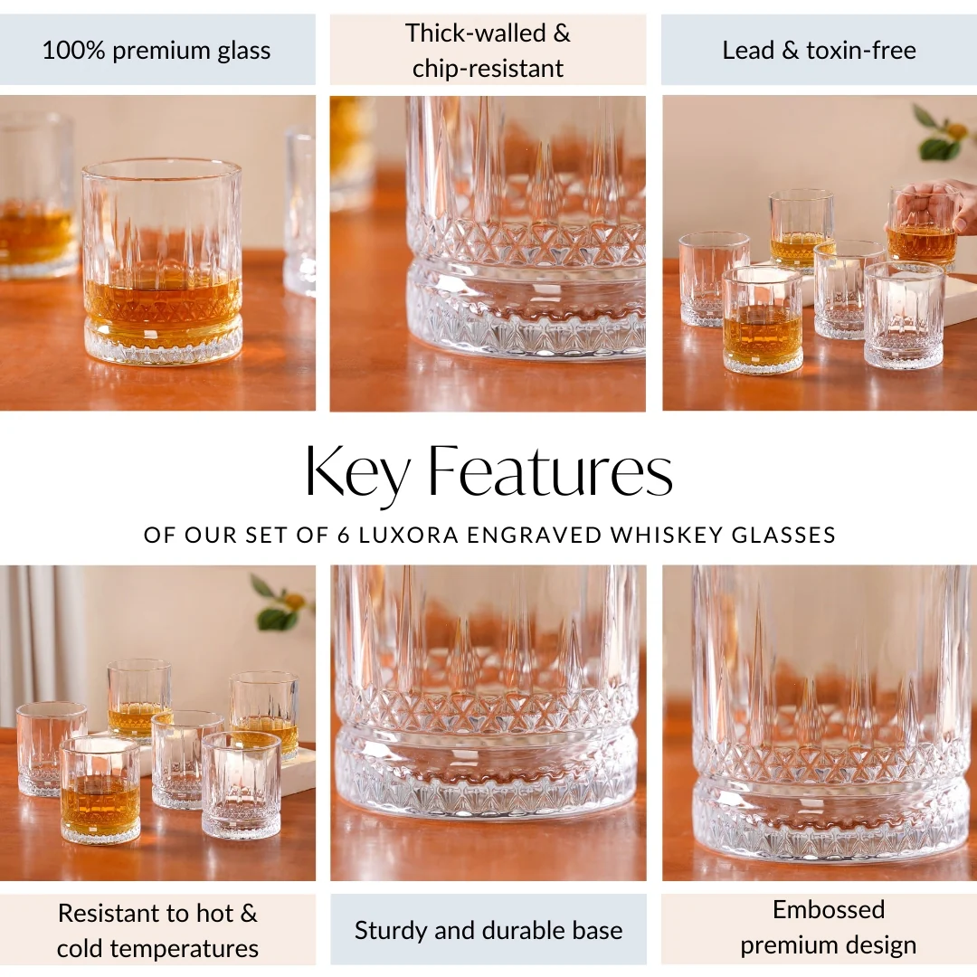 Set Of 6 Luxora Engraved Whiskey Glasses 380ml - Image 5