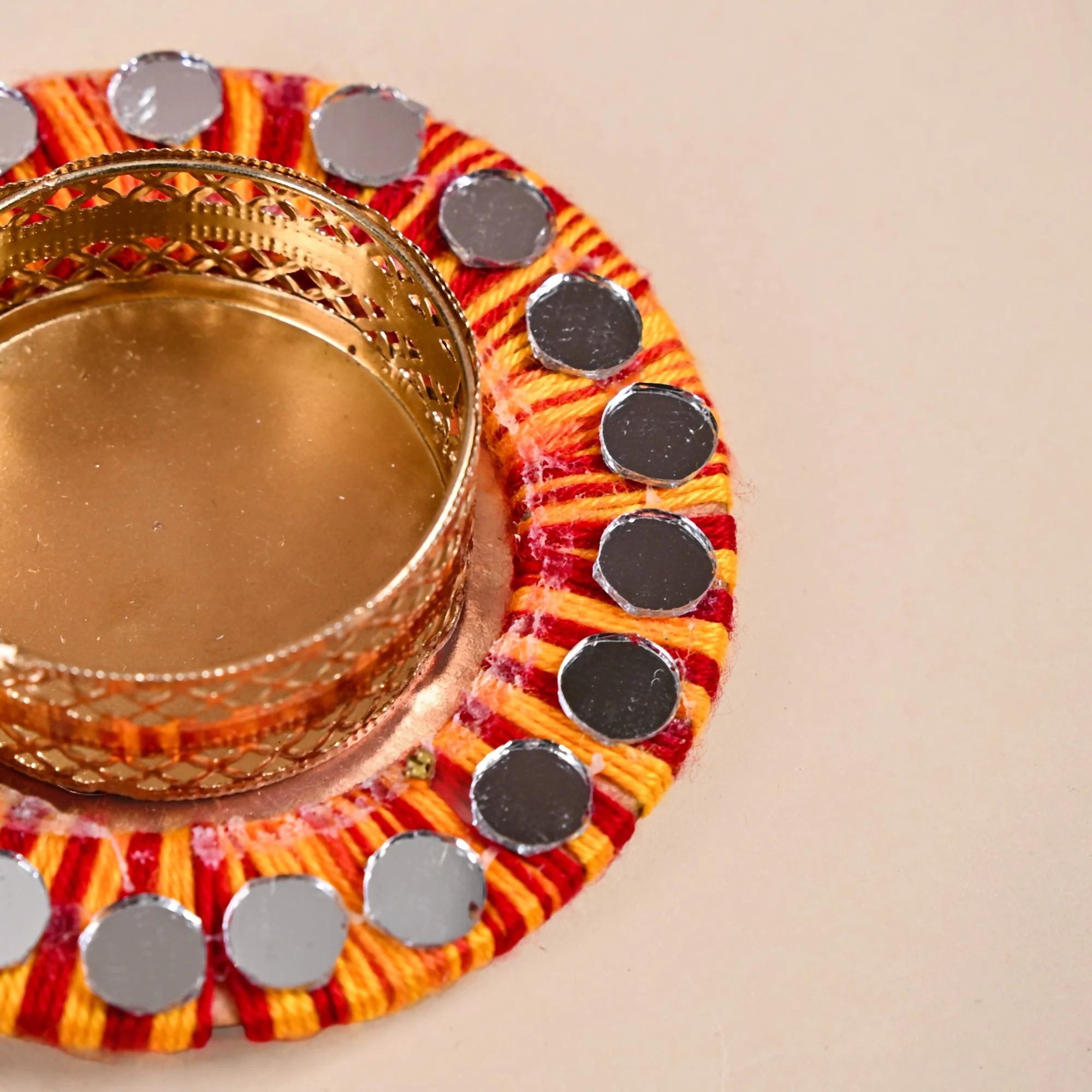 Set Of 6 Multicolour Threadwork Tealight Holders With Mirrorwork - Image 9