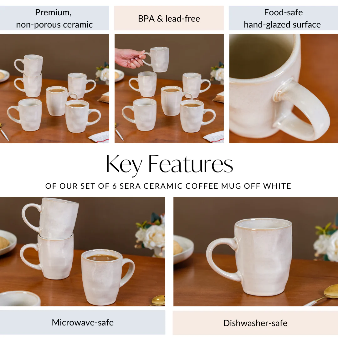 Set Of 6 Sera Ceramic Coffee Mug Off White 250ml - Image 5
