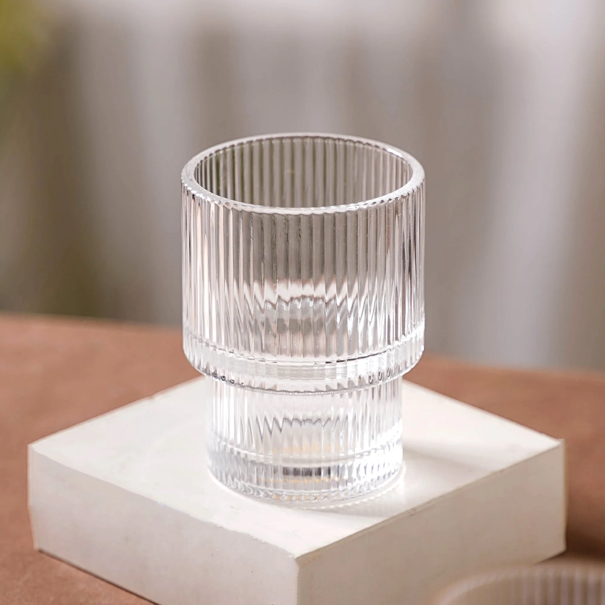 Set Of 6 Stackable Drinking Glasses Ribbed - Image 11
