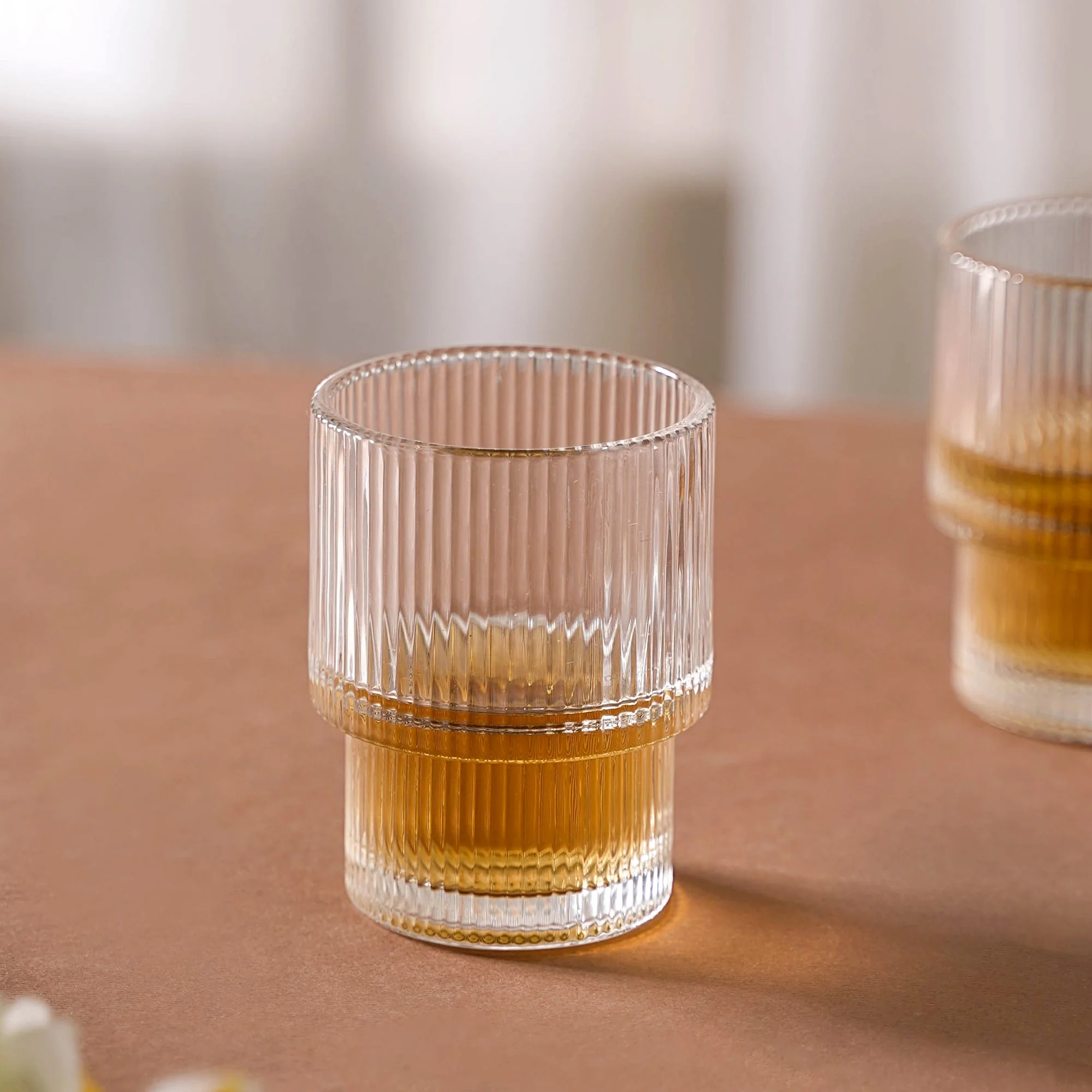 Set Of 6 Stackable Drinking Glasses Ribbed - Image 14