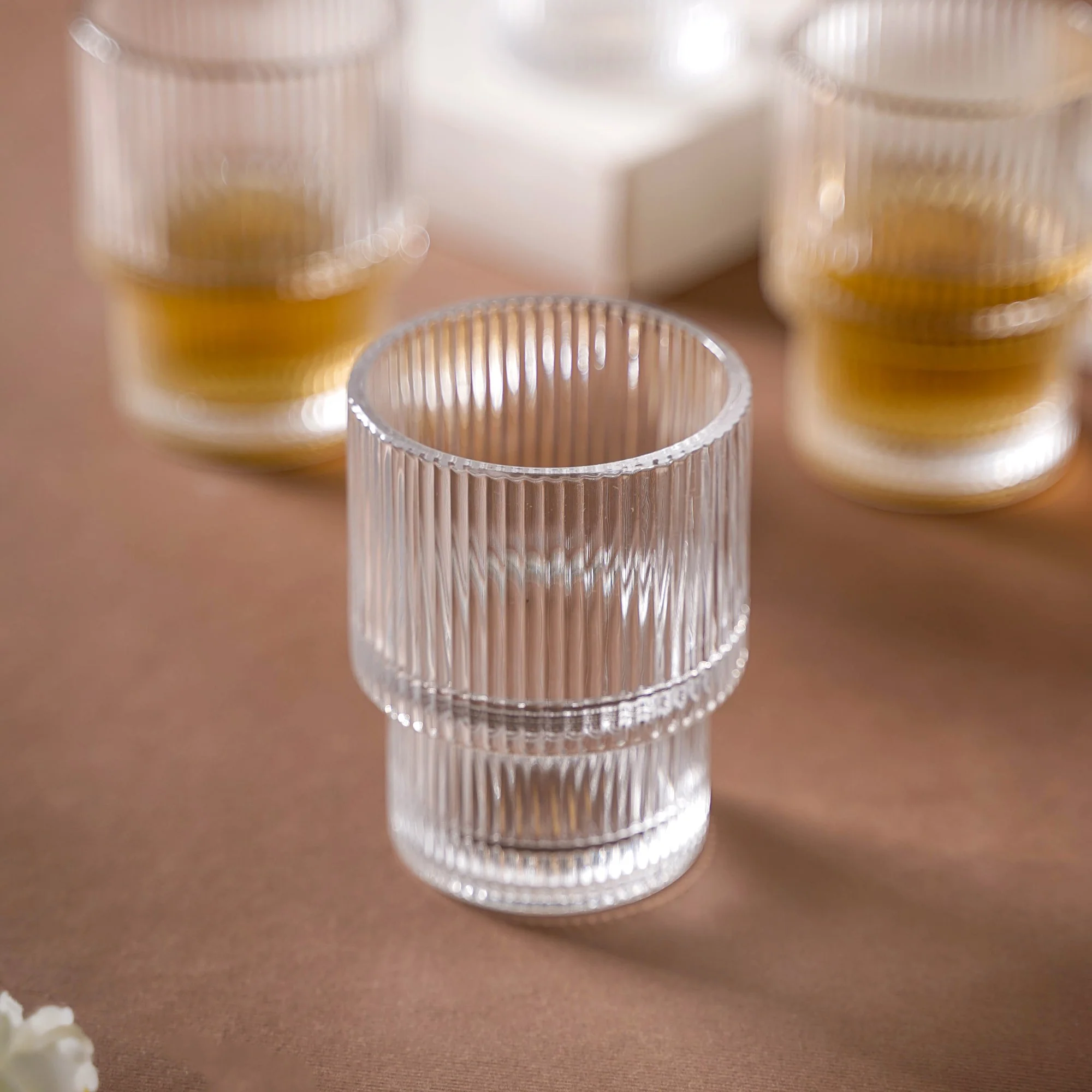 Set Of 6 Stackable Drinking Glasses Ribbed - Image 5