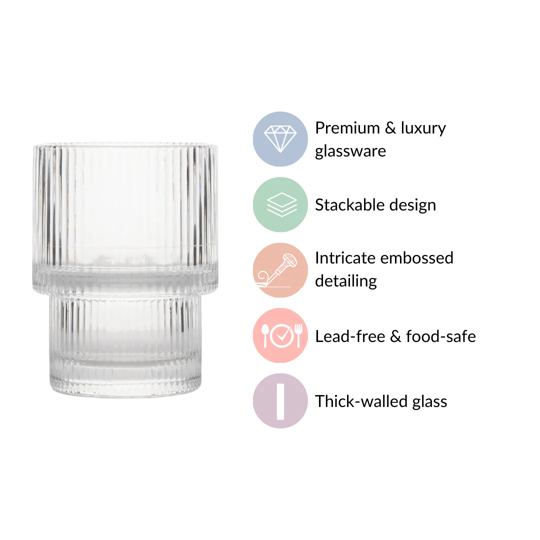 Set Of 6 Stackable Drinking Glasses Ribbed - Image 7
