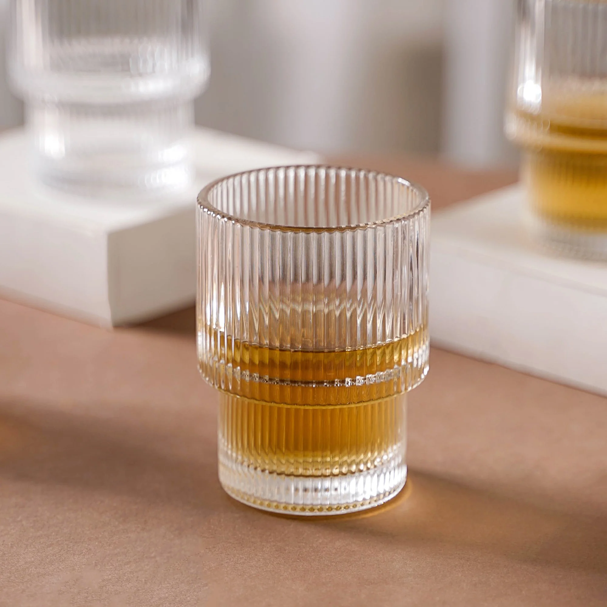 Set Of 6 Stackable Drinking Glasses Ribbed - Image 9