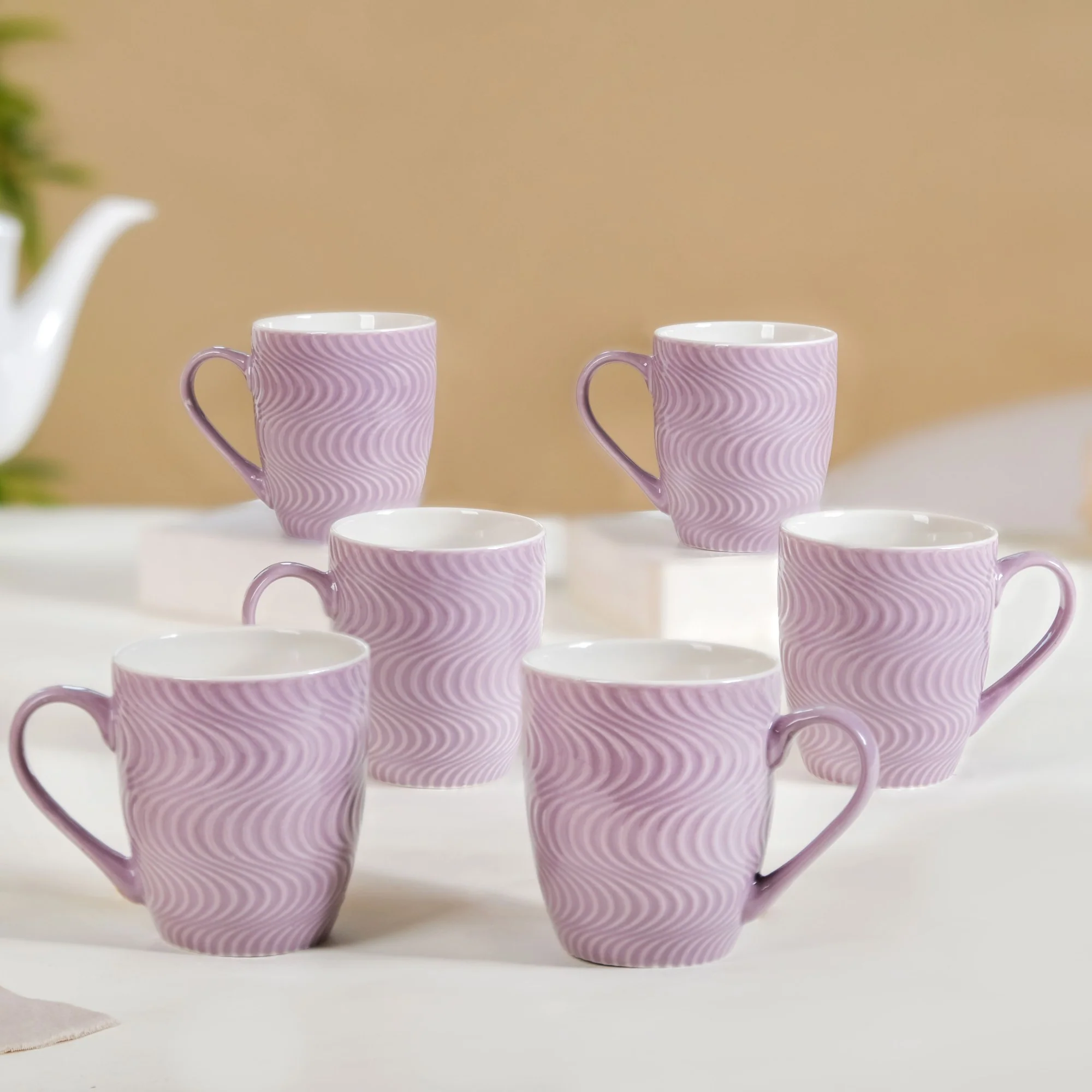 Set of 6 Waves Lavender Coffee Mug 230ml - Image 3