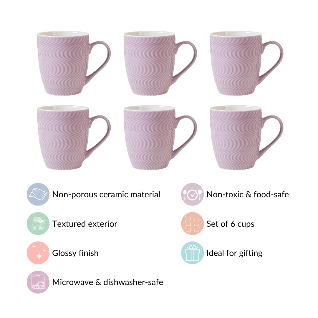 Set of 6 Waves Lavender Coffee Mug 230ml - Image 4