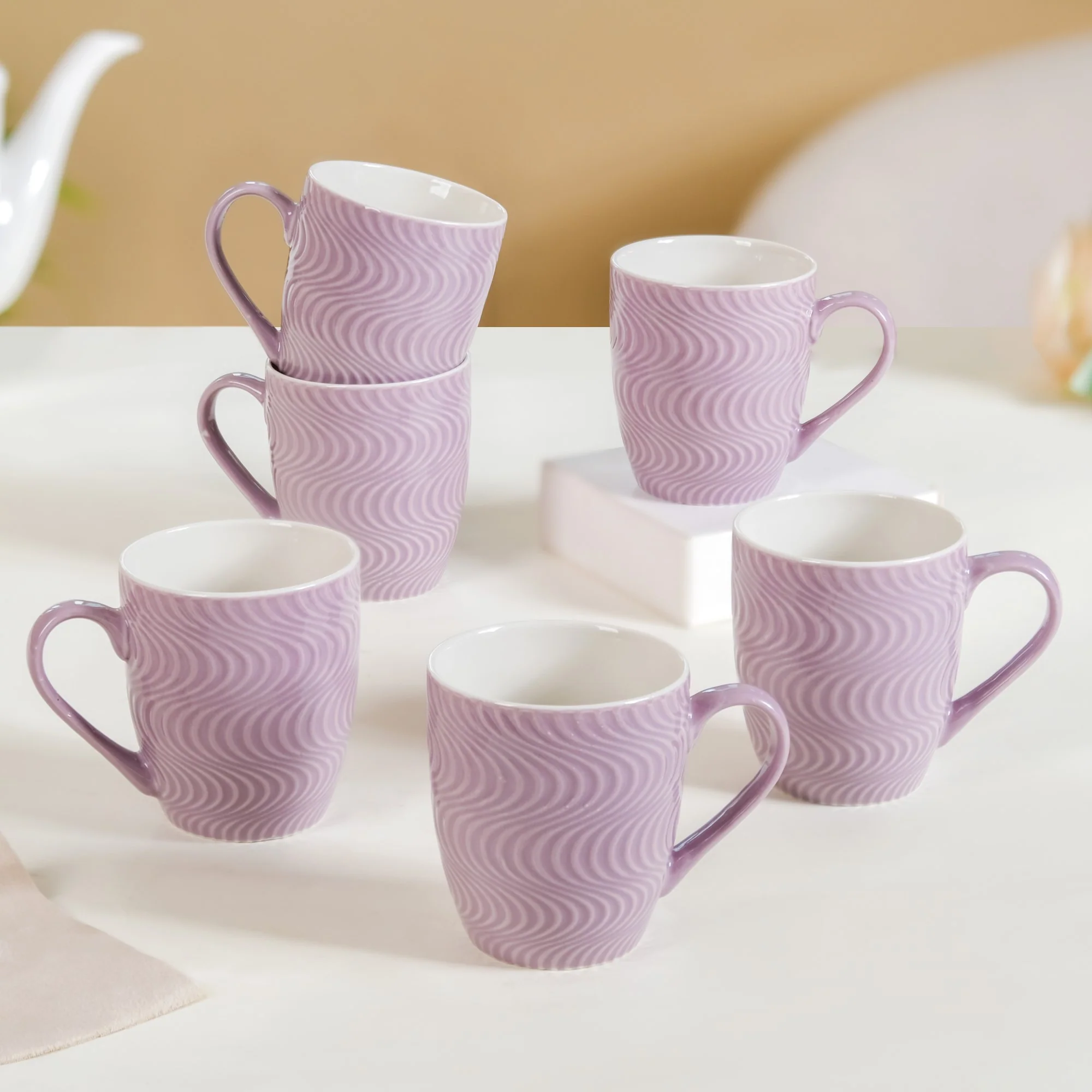 Set of 6 Waves Lavender Coffee Mug 230ml - Image 9