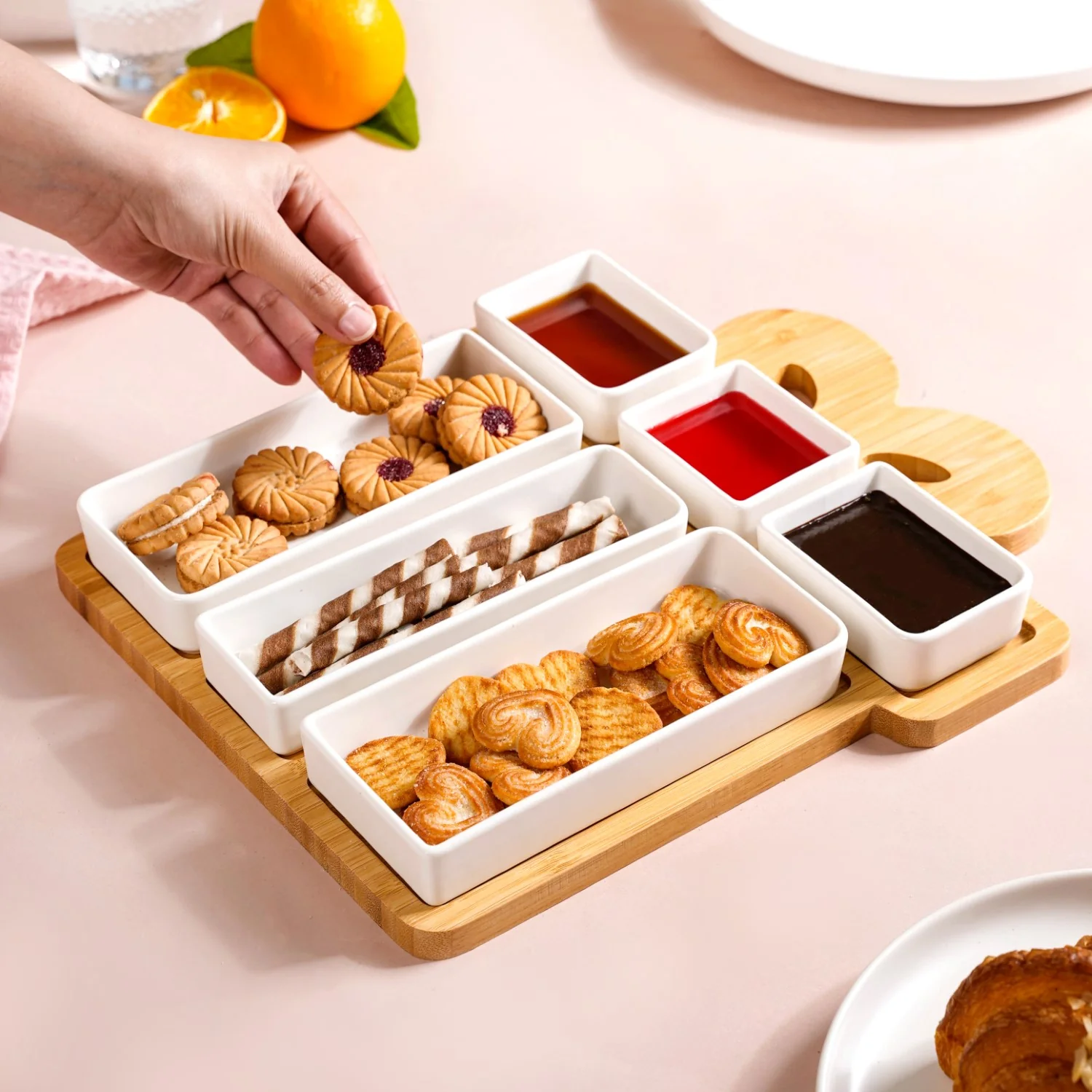 Set Of 6 White Ceramic Gift Box Serving Platter - Image 2