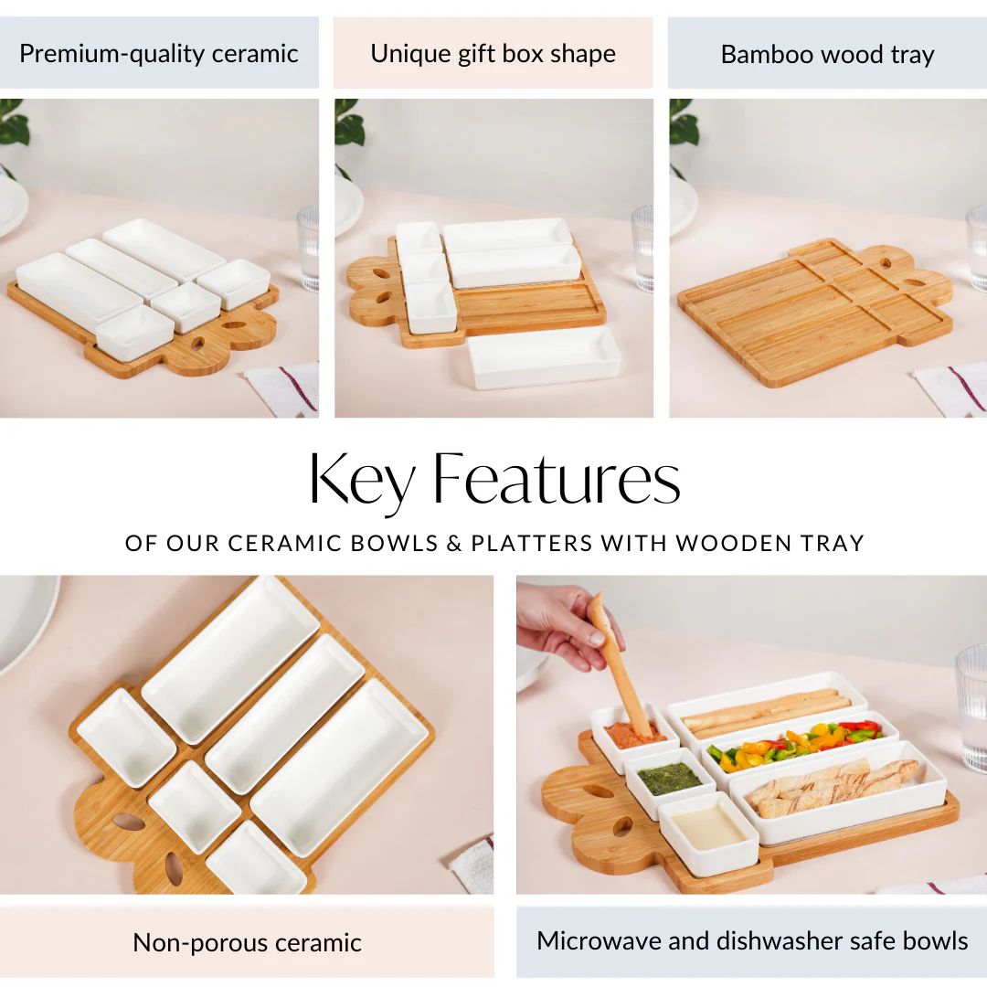 Set Of 6 White Ceramic Gift Box Serving Platter - Image 6