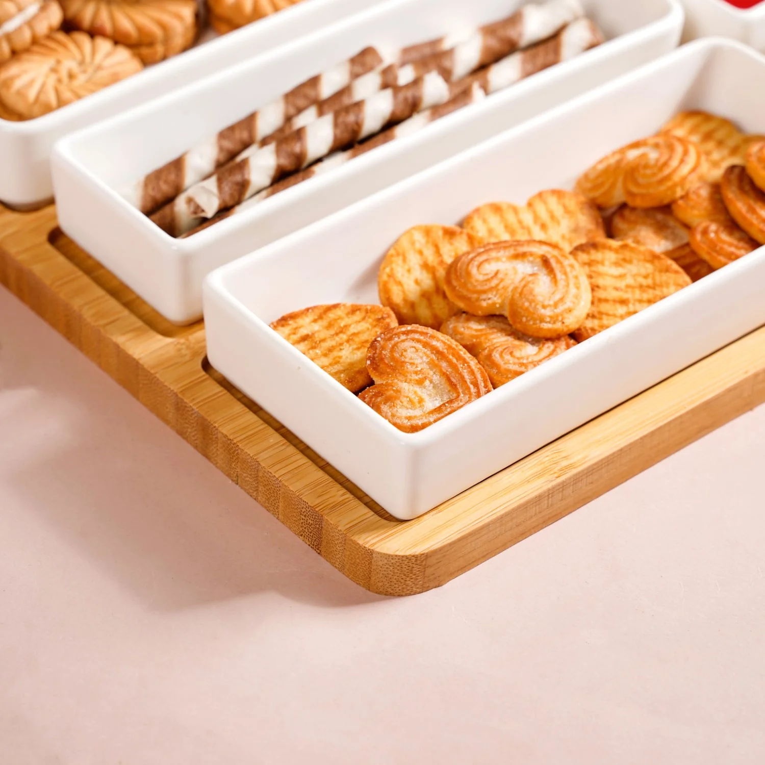Set Of 6 White Ceramic Gift Box Serving Platter - Image 7