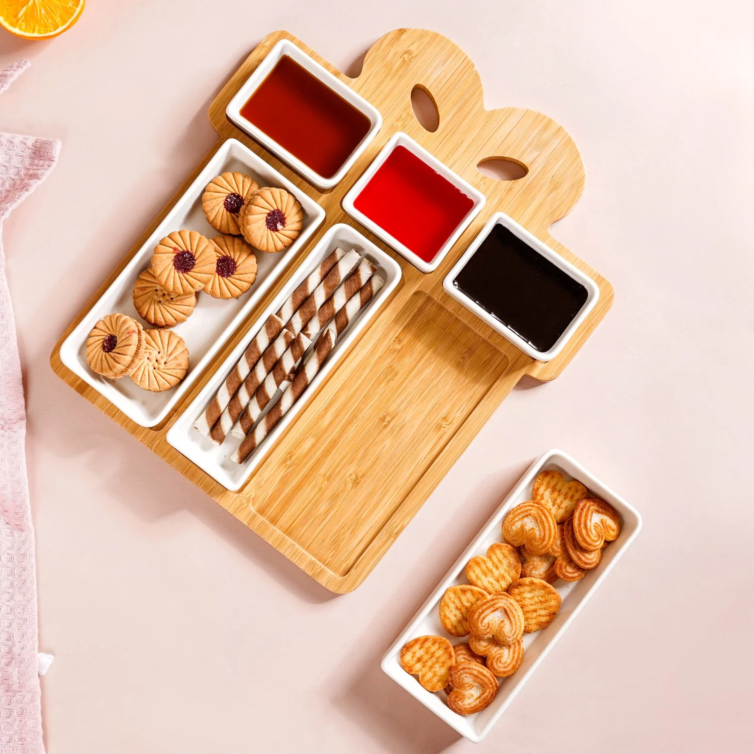 Set Of 6 White Ceramic Gift Box Serving Platter - Image 8