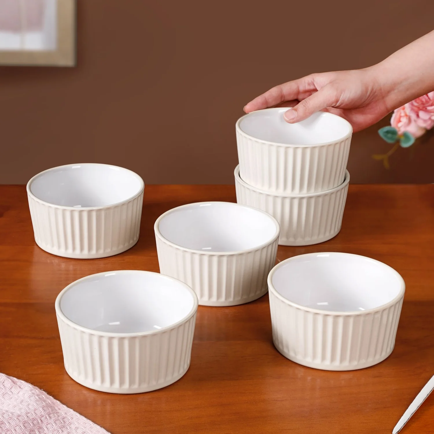 Set Of 6 White Cresta Ceramic Bowl For Snacks 400ml - Image 2