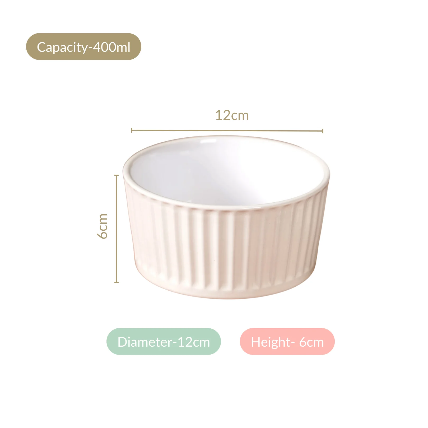 Set Of 6 White Cresta Ceramic Bowl For Snacks 400ml - Image 4