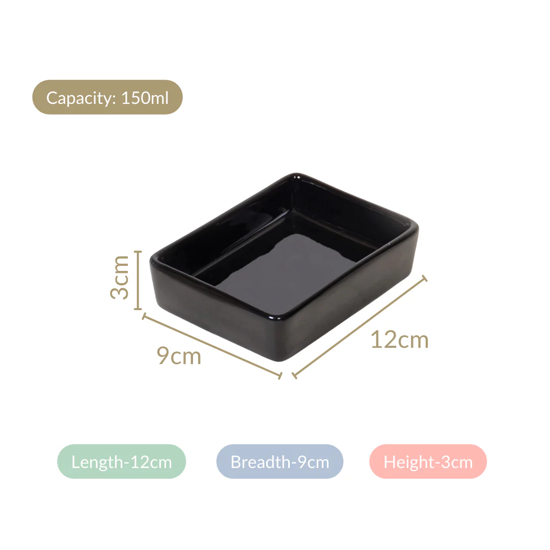 Shallow Rectangular Ceramic Dessert Dish Set Of 6 Black - Image 4