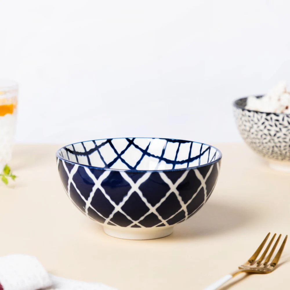 Shibori Chequered Soup Bowl 400ml Set Of 2 - Image 9
