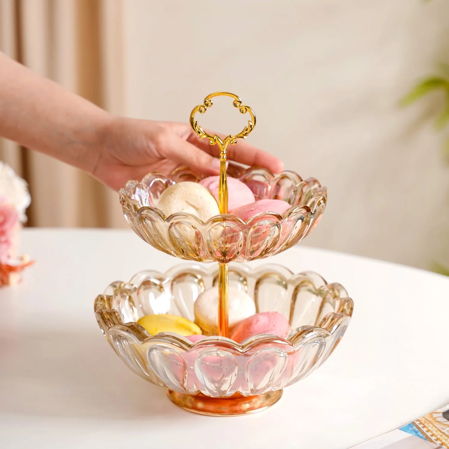 Shimmer Crystal Glass 2 Tier Snack Stand - Image 2