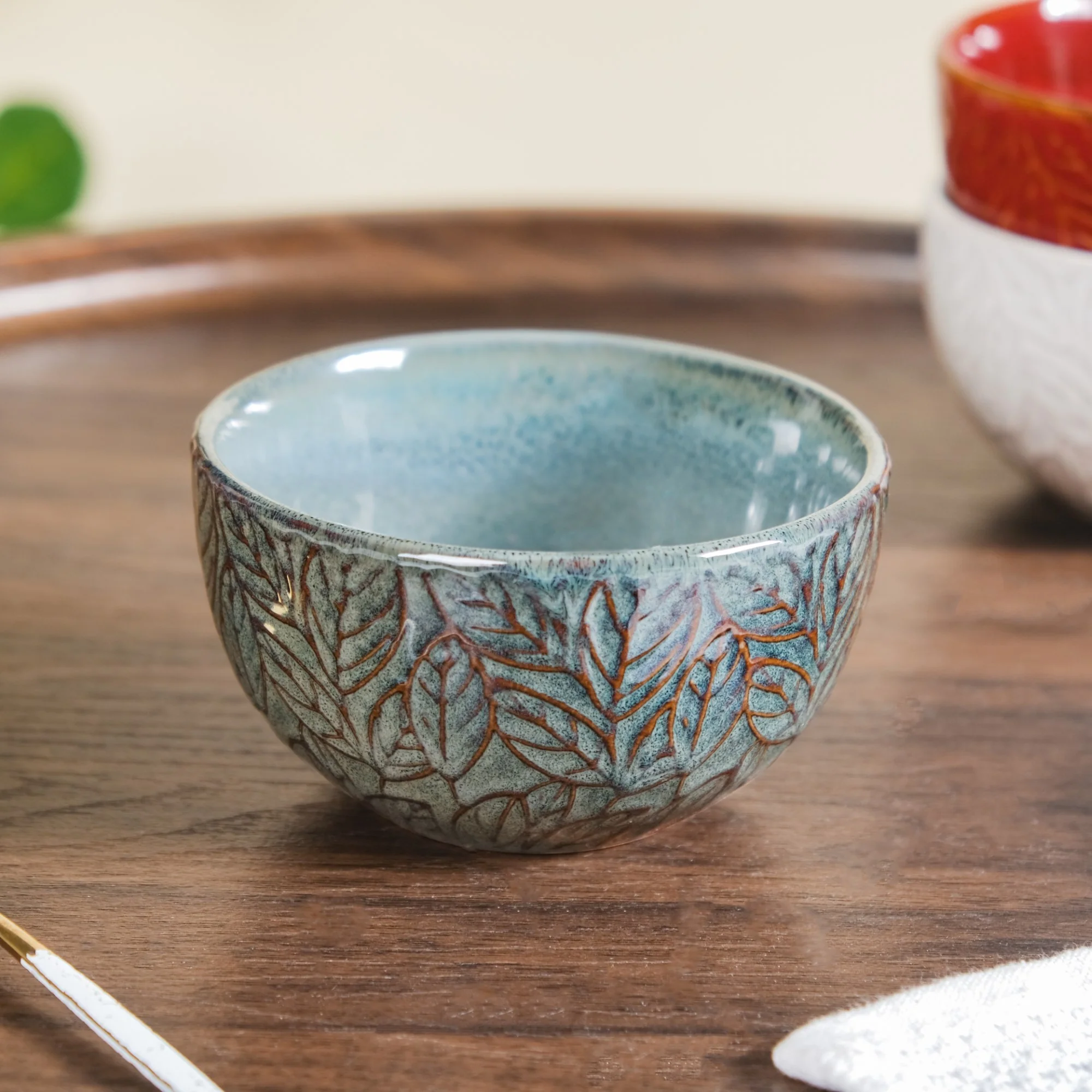 Sienna Set Of 4 Leaf Embossed Ceramic Small Bowl 250ml - Image 8